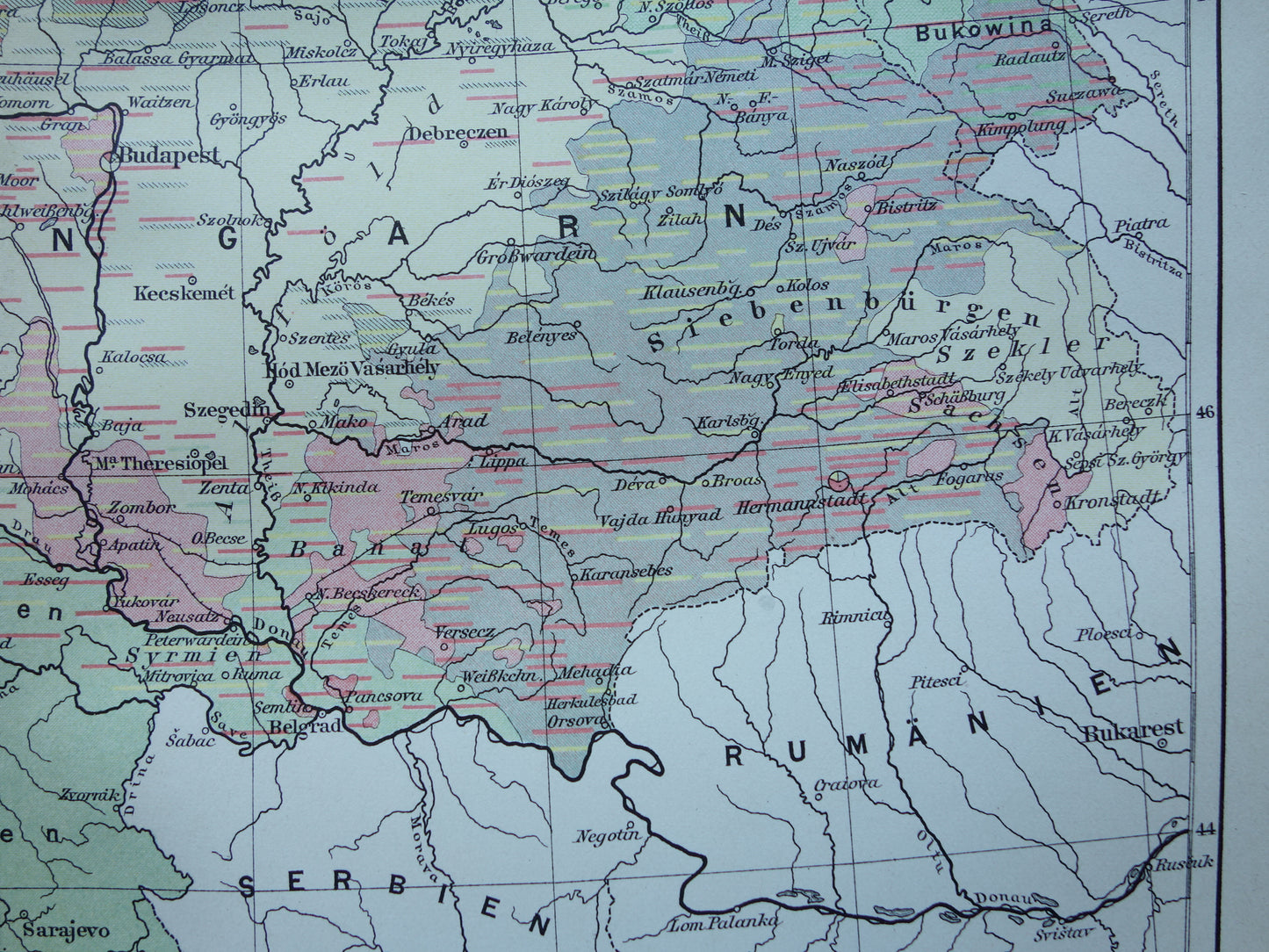 Oude etnografische kaart van Oostenrijk Hongarije uit het jaar 1909 antieke landkaart Oostenrijks-Hongaarse Rijk Etnografie