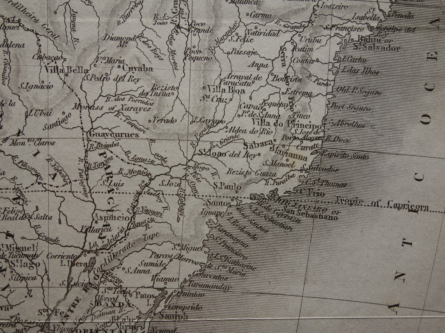 SOUTH AMERICA old English map from 1831 with date - antique map of continent South America