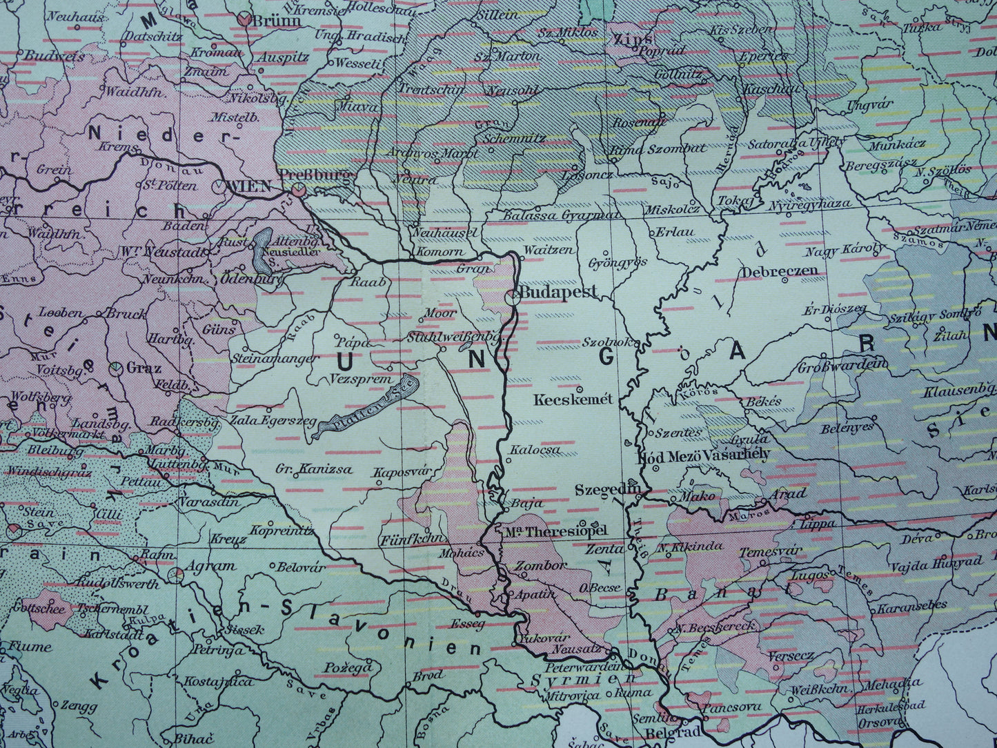 Oude etnografische kaart van Oostenrijk Hongarije uit het jaar 1909 antieke landkaart Oostenrijks-Hongaarse Rijk Etnografie