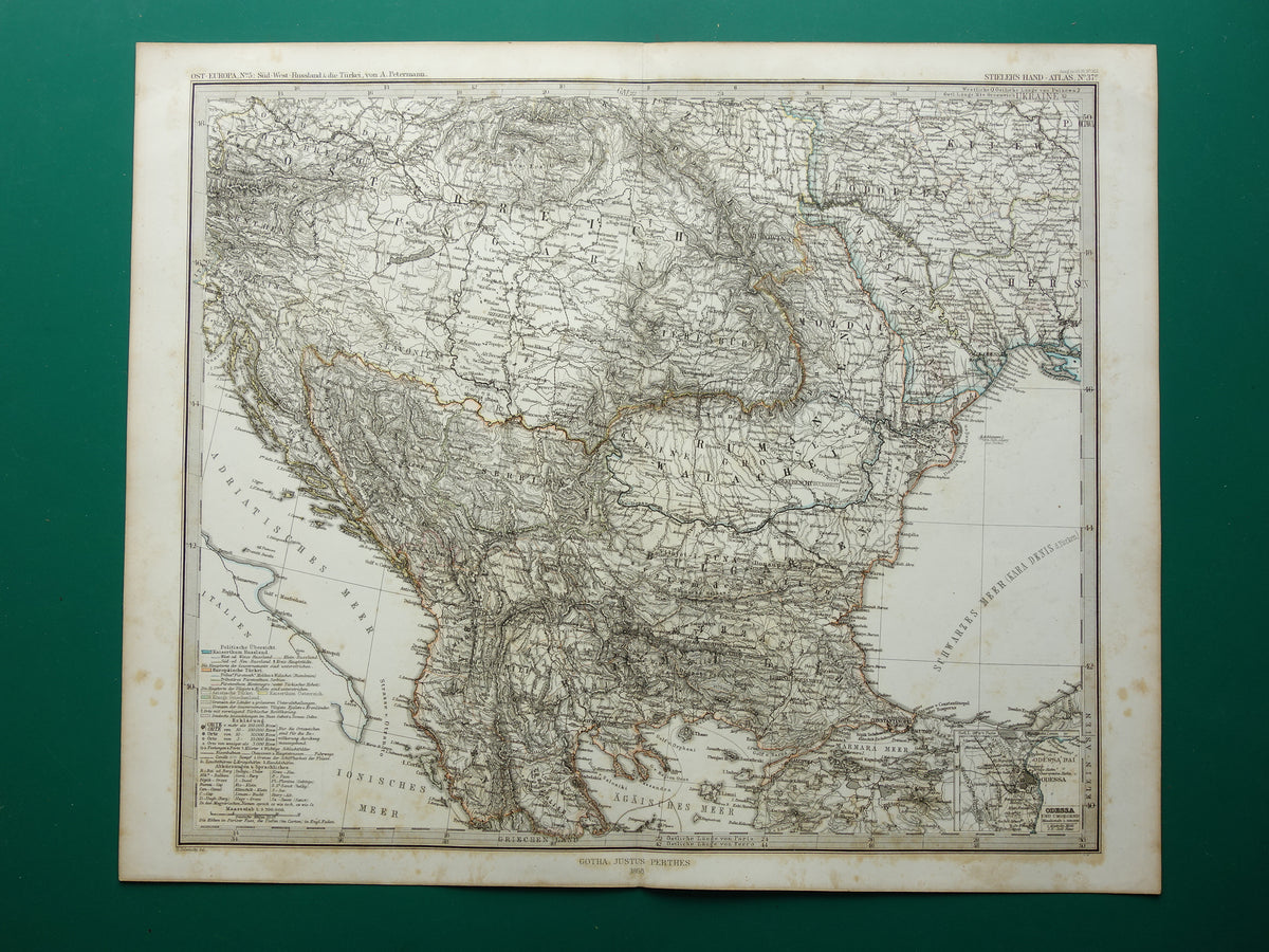BALKAN oude kaart uit 1868 originele antiekelandkaart Bosnië Servië Roemenië Bulgarije Hongarije Turkije