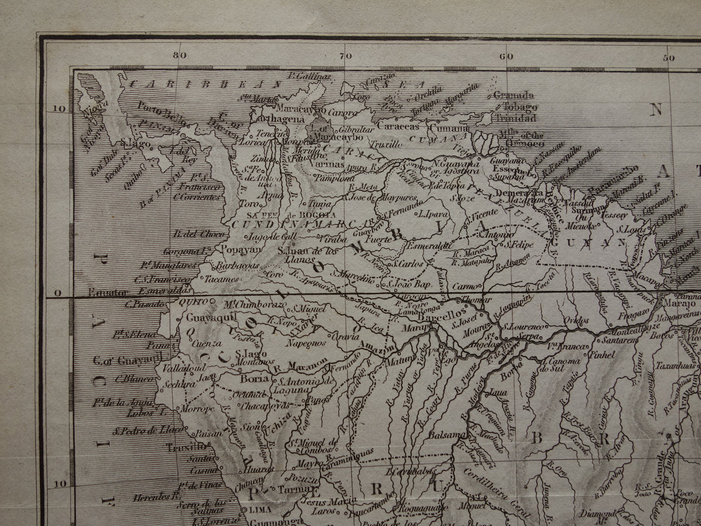 SOUTH AMERICA old English map from 1831 with date - antique map of continent South America