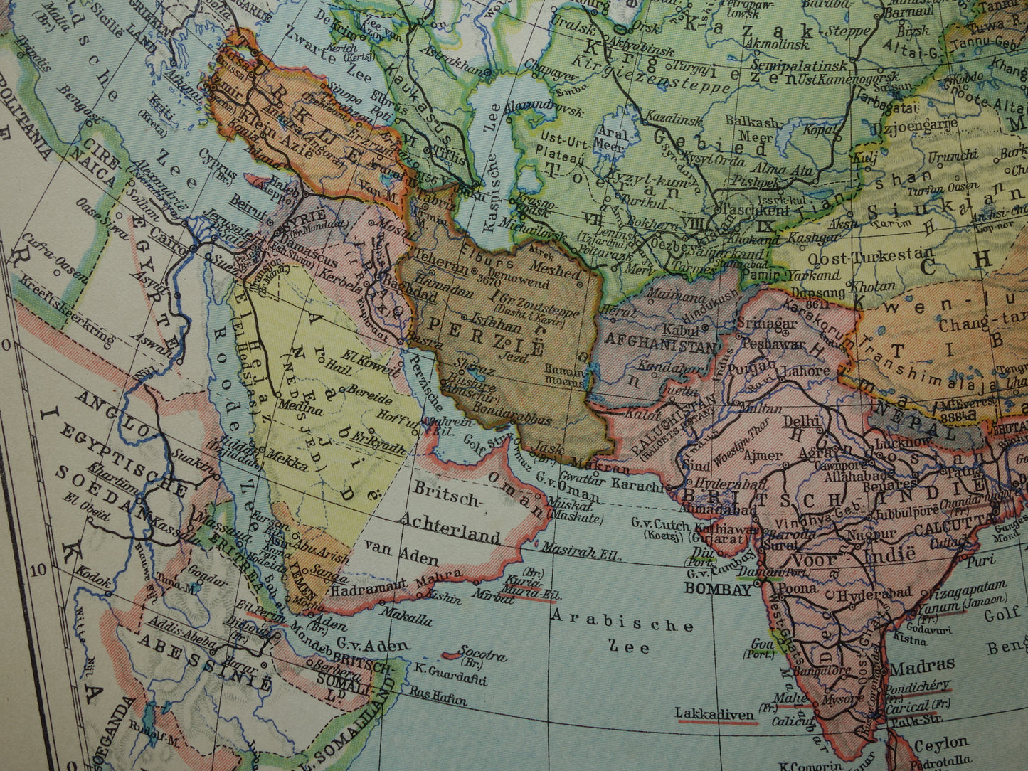 ASIA old map of continent Asia from 1936 original Dutch vintage map