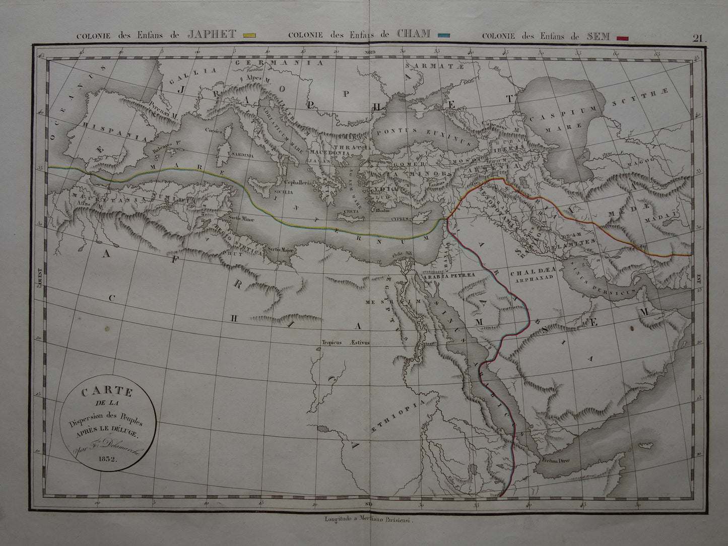 carte de la dispersion des peuples apres le deluge Delamarche 1832
