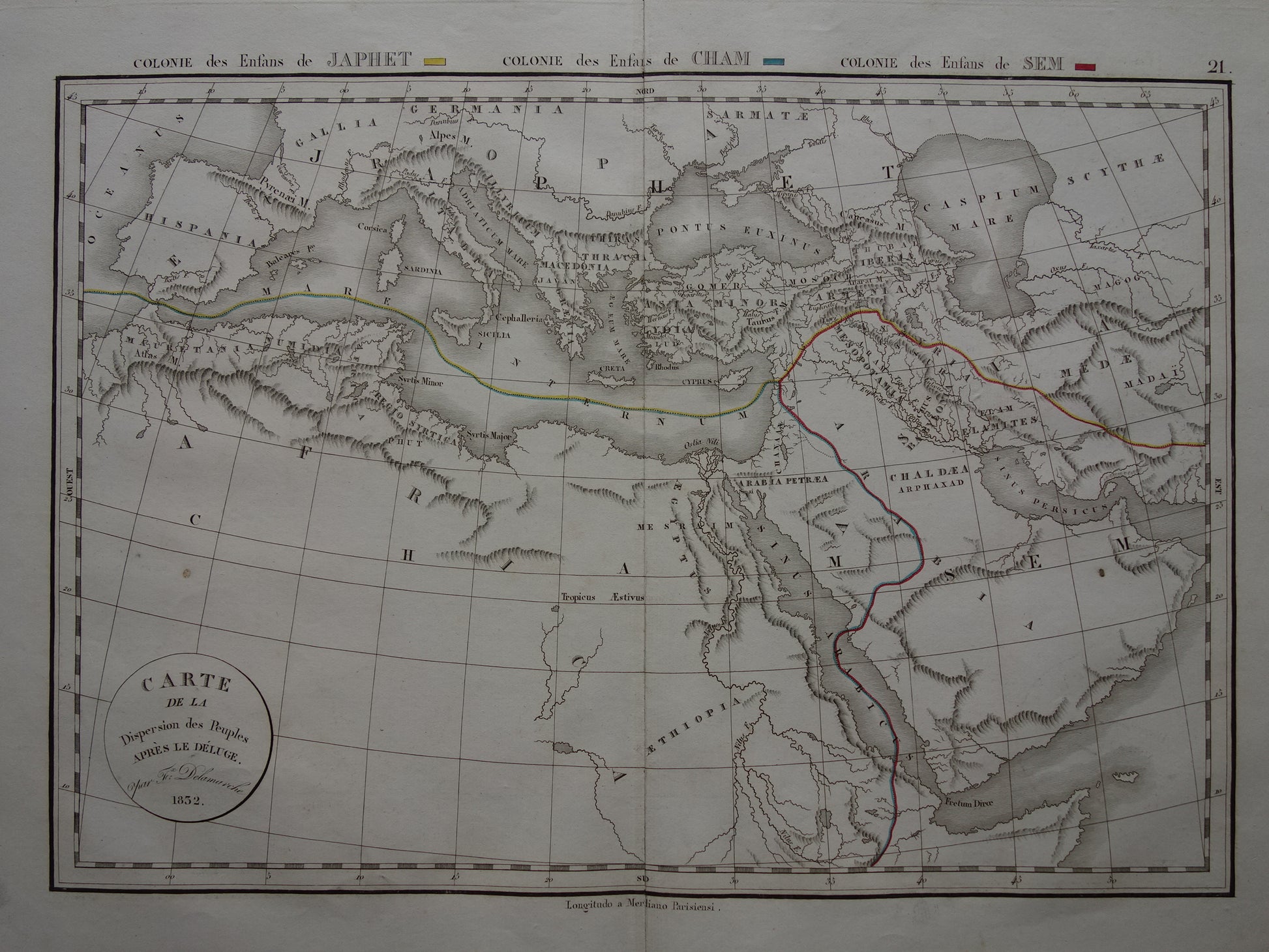 carte de la dispersion des peuples apres le deluge Delamarche 1832