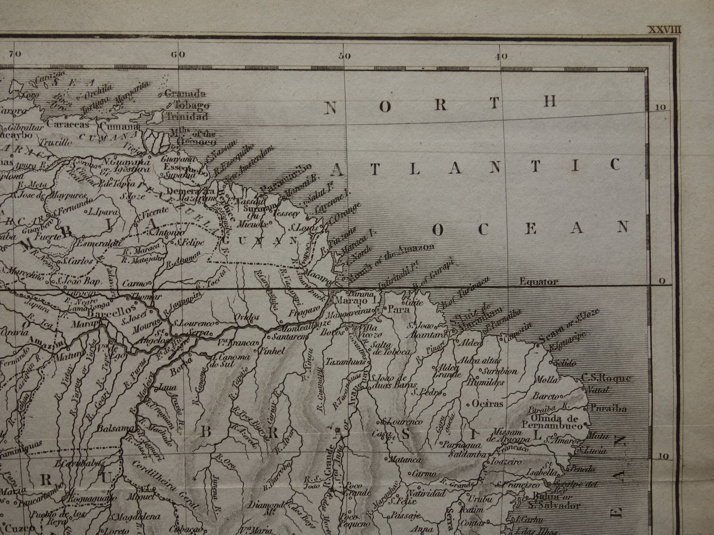 SOUTH AMERICA old English map from 1831 with date - antique map of continent South America