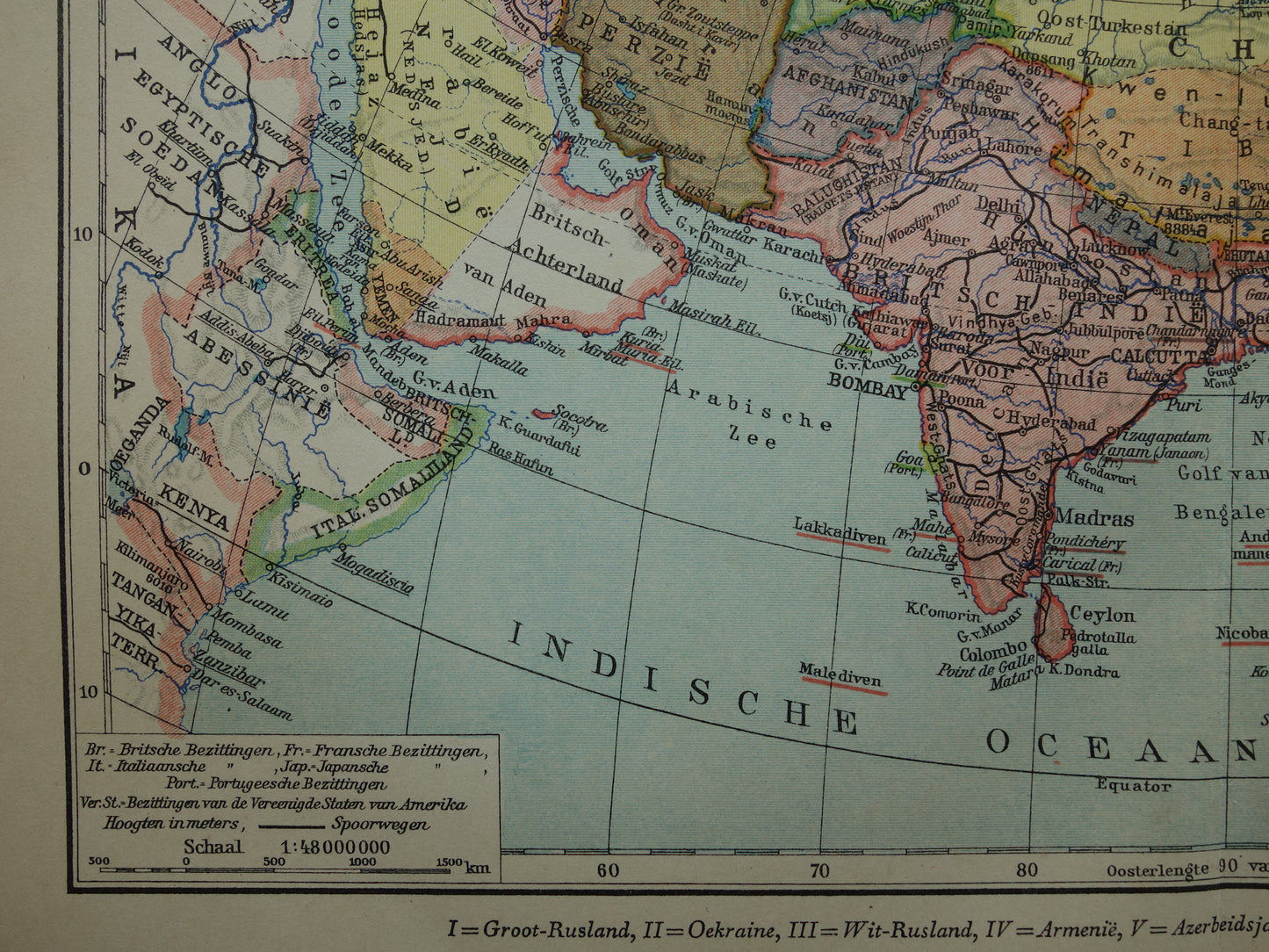 ASIA old map of continent Asia from 1936 original Dutch vintage map