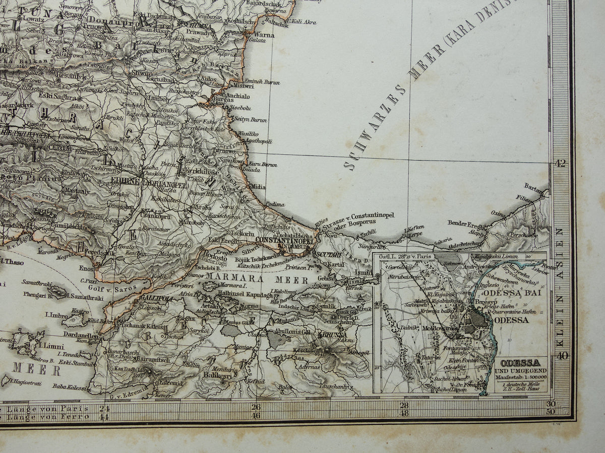 BALKAN oude kaart uit 1868 originele antiekelandkaart Bosnië Servië Roemenië Bulgarije Hongarije Turkije