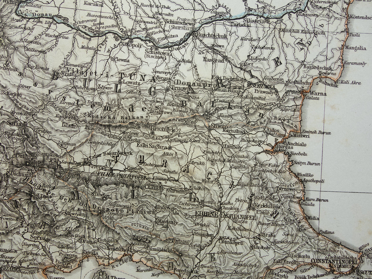 BALKAN oude kaart uit 1868 originele antiekelandkaart Bosnië Servië Roemenië Bulgarije Hongarije Turkije
