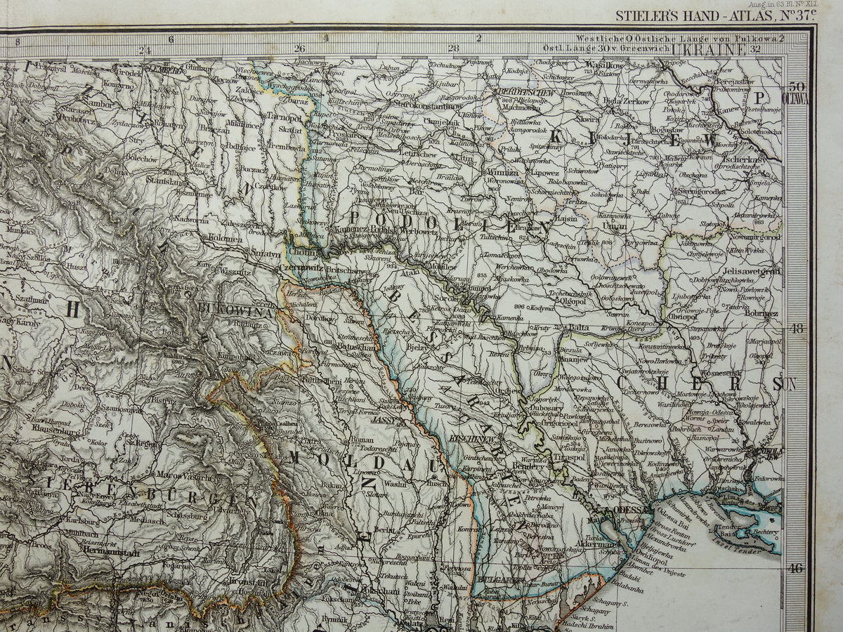 BALKAN oude kaart uit 1868 originele antiekelandkaart Bosnië Servië Roemenië Bulgarije Hongarije Turkije