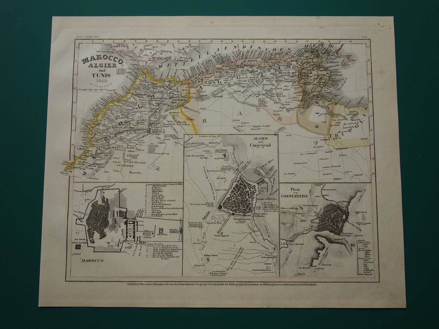 MOROCCO old map of Morocco Algeria and Tunisia 1849 original antique map Algiers Constantine and Marakesh map