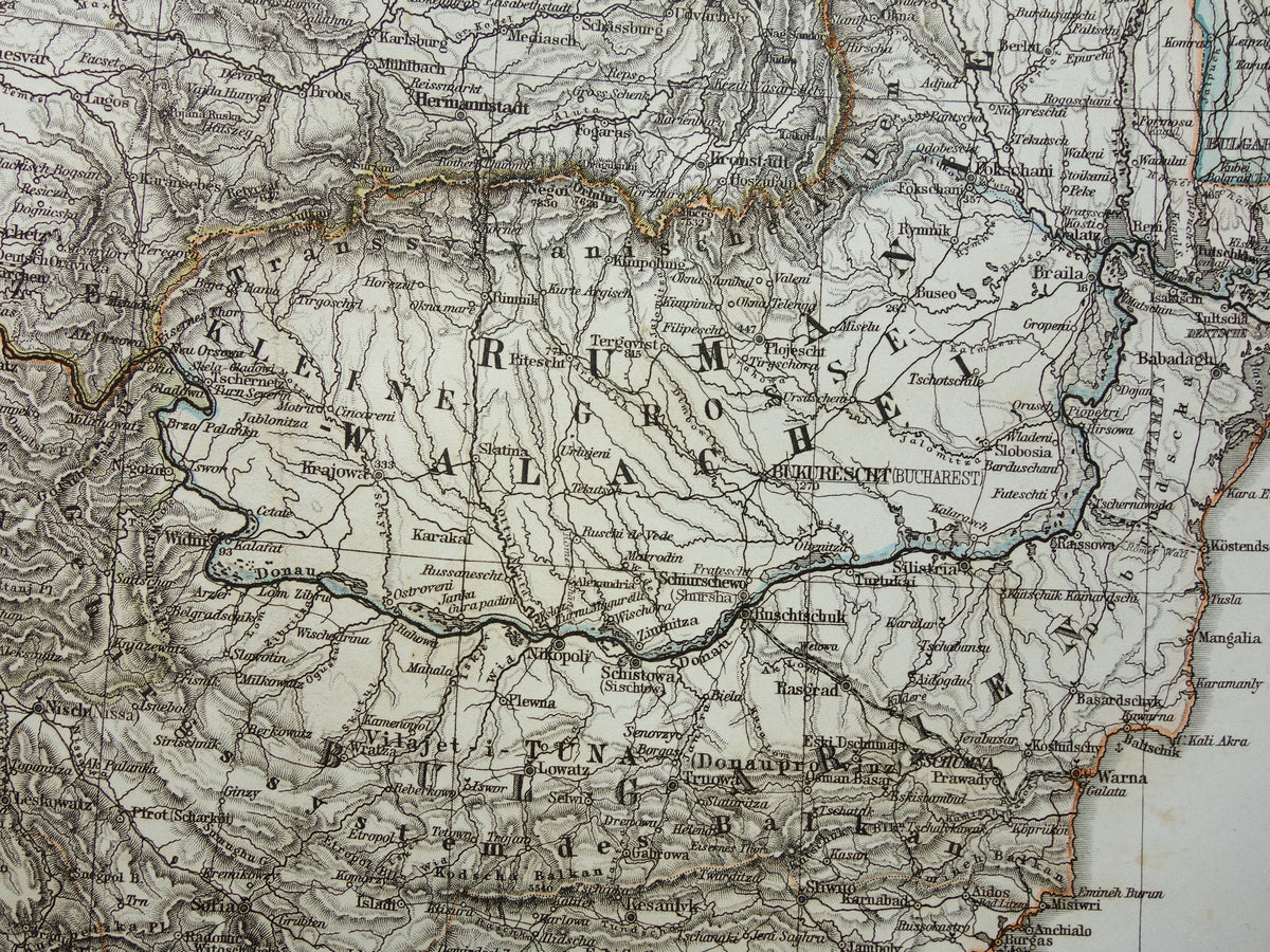 BALKAN oude kaart uit 1868 originele antiekelandkaart Bosnië Servië Roemenië Bulgarije Hongarije Turkije