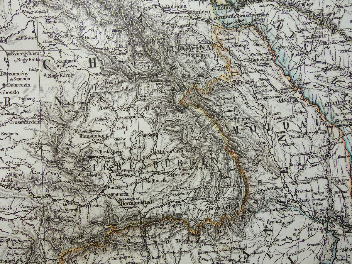 BALKAN oude kaart uit 1868 originele antiekelandkaart Bosnië Servië Roemenië Bulgarije Hongarije Turkije