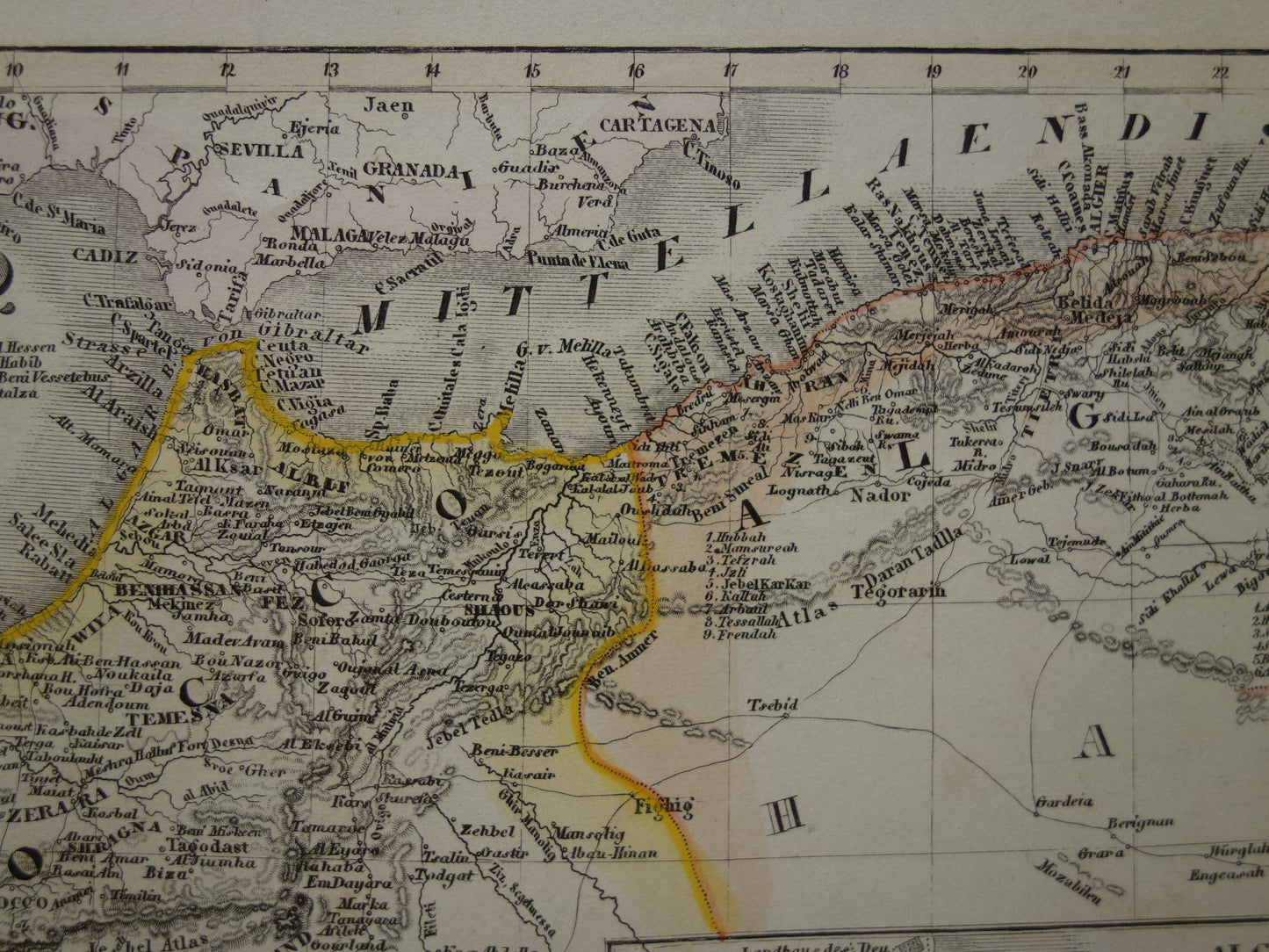 MOROCCO old map of Morocco Algeria and Tunisia 1849 original antique map Algiers Constantine and Marakesh map