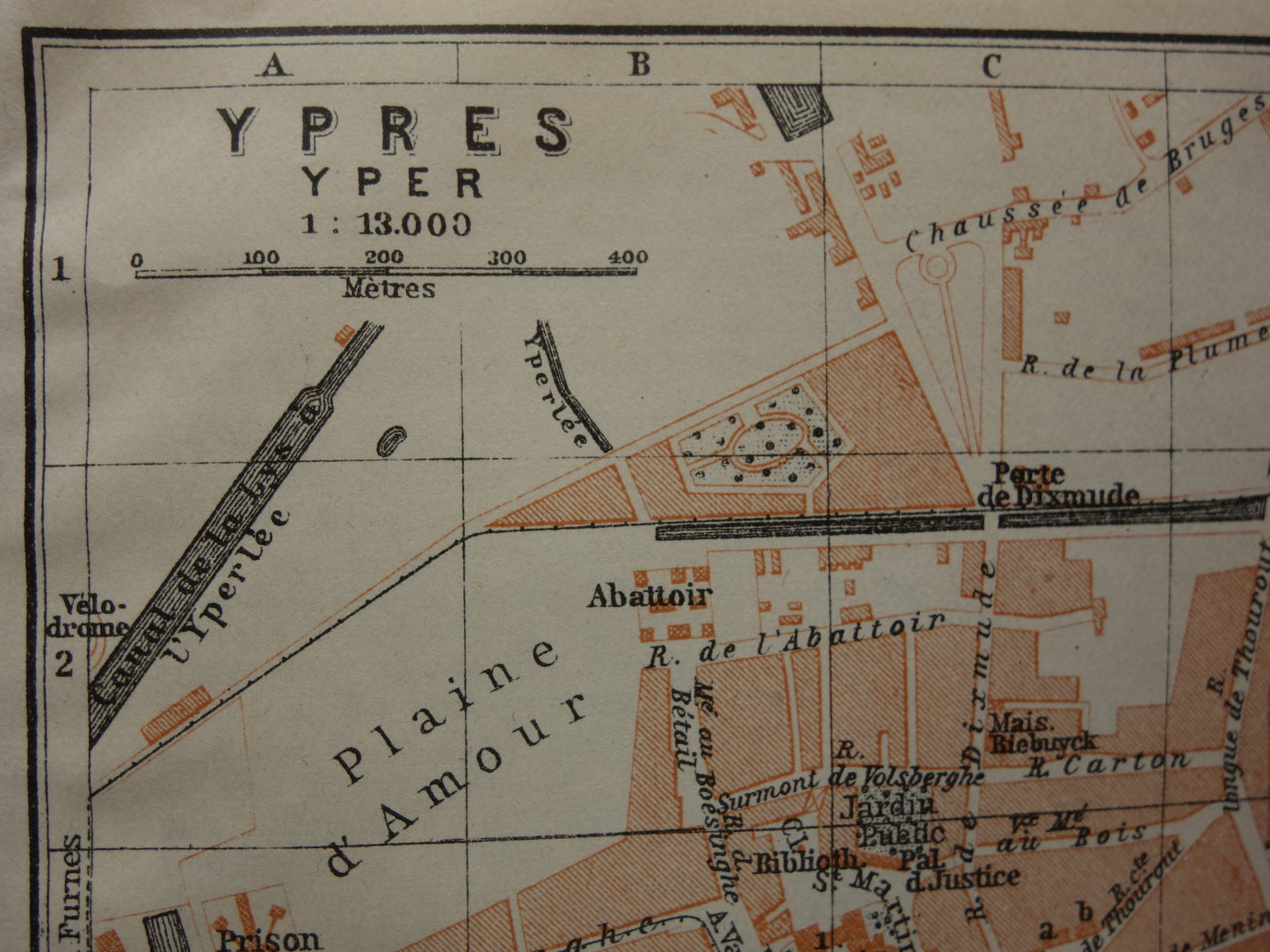IEPER oude kaart van Yperen België uit 1914 kleine originele antieke plattegrond landkaart Ypres