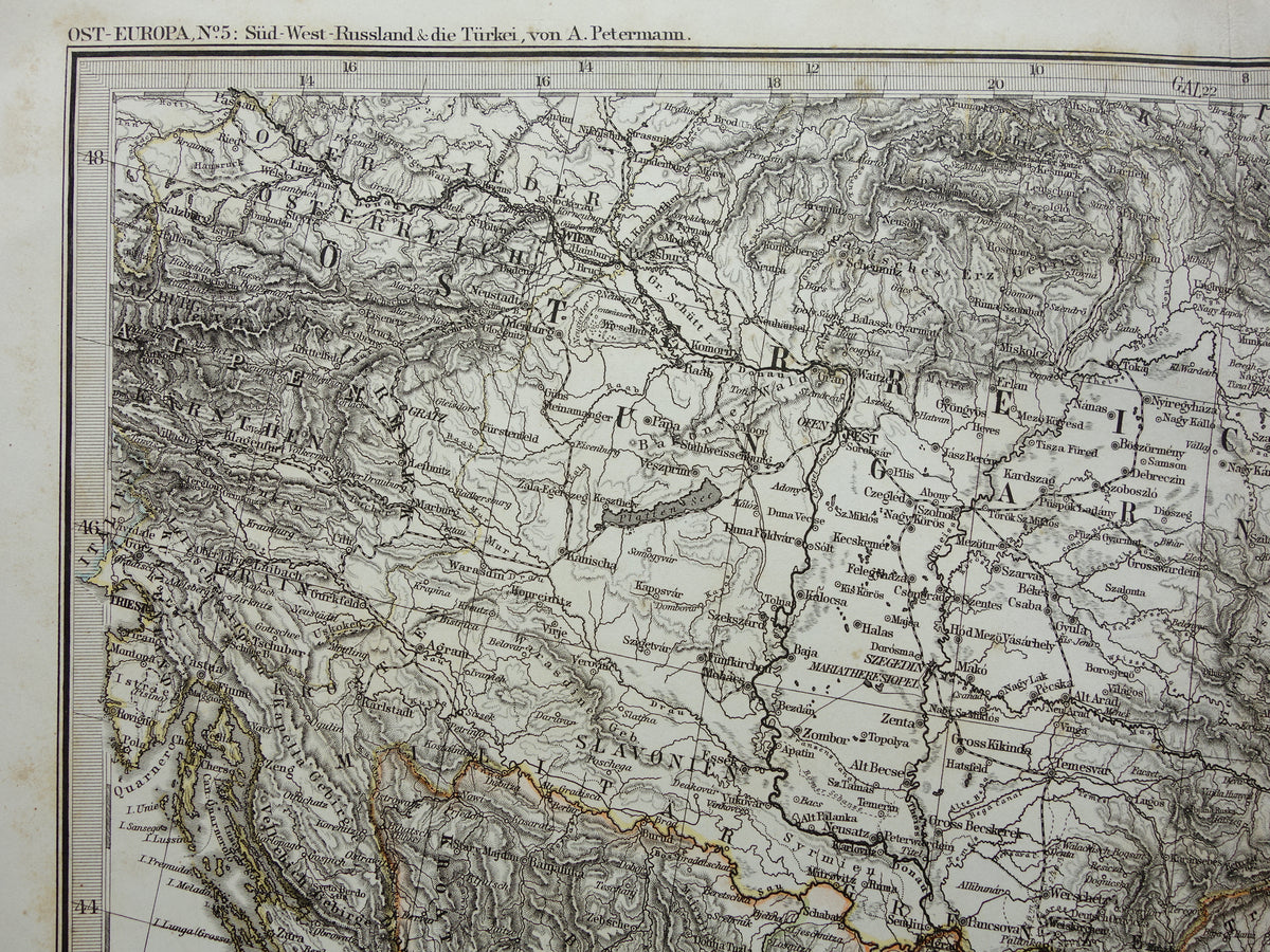BALKAN oude kaart uit 1868 originele antiekelandkaart Bosnië Servië Roemenië Bulgarije Hongarije Turkije