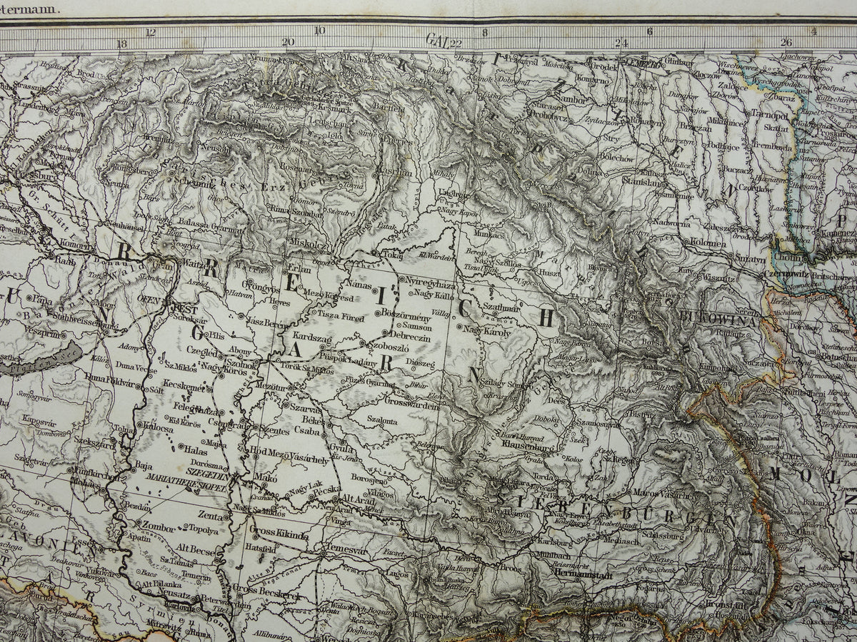 BALKAN oude kaart uit 1868 originele antiekelandkaart Bosnië Servië Roemenië Bulgarije Hongarije Turkije