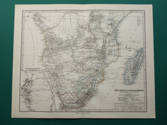 Antieke landkaart van Afrika in 1878 Grote originele 145+ jaar oude kaart van Zuid-Afrika Madagaskar Angola Namibië Botswana Tanzania Congo Mozambique Zambia Route Livingstone Andersson