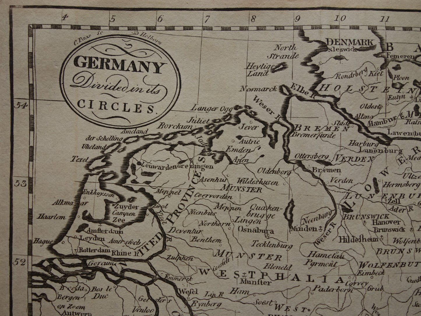 GERMANY map 200+ year old map of Germany / Prussia / Poland / Czech Republic original antique b/w engraving Germany