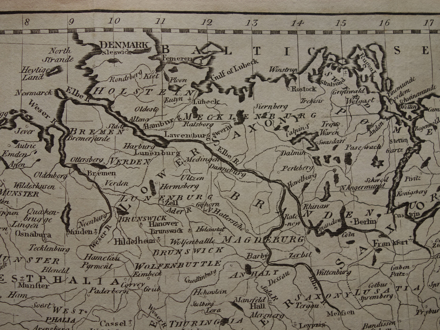 GERMANY map 200+ year old map of Germany / Prussia / Poland / Czech Republic original antique b/w engraving Germany