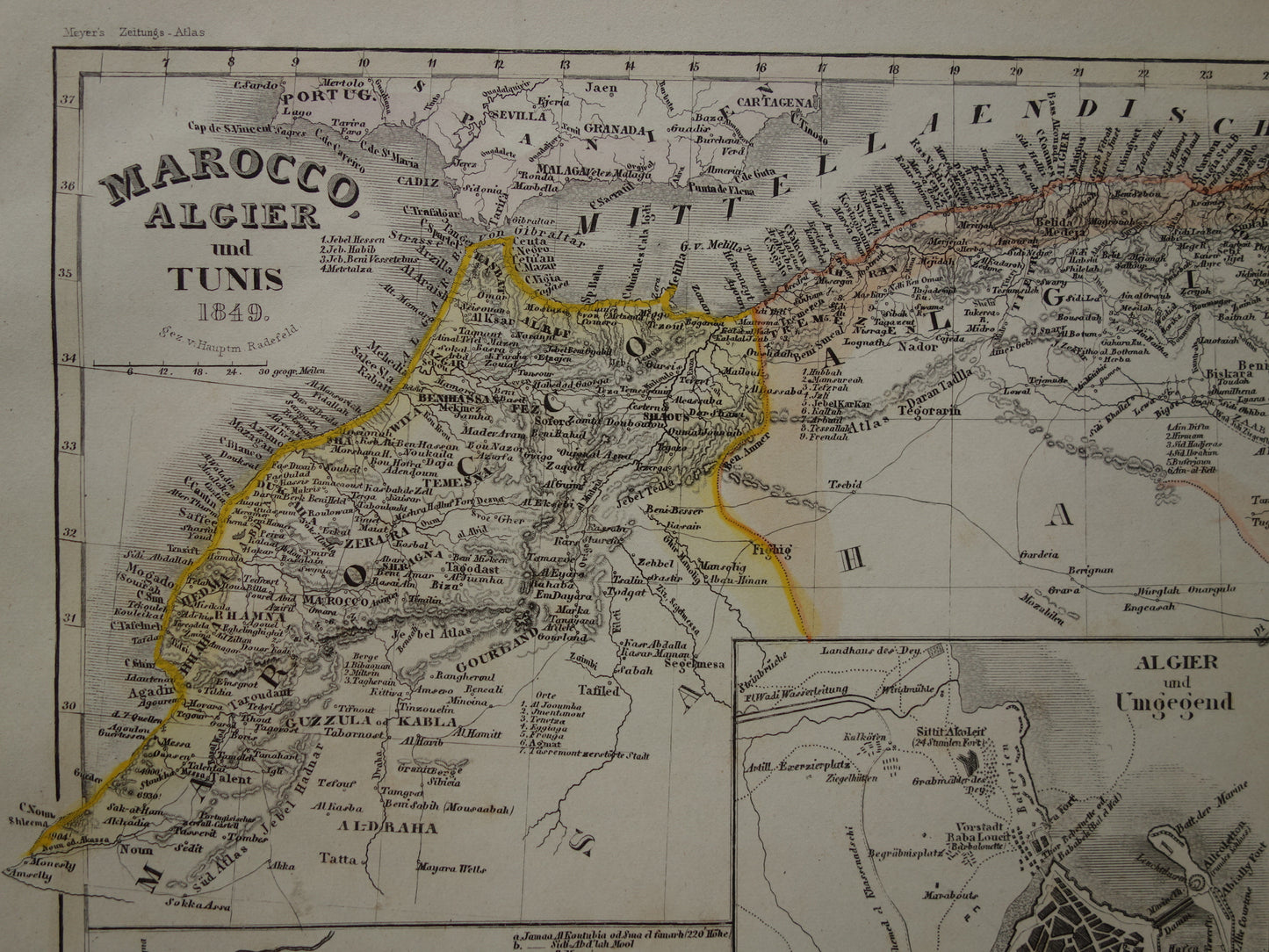 MOROCCO old map of Morocco Algeria and Tunisia 1849 original antique map Algiers Constantine and Marakesh map