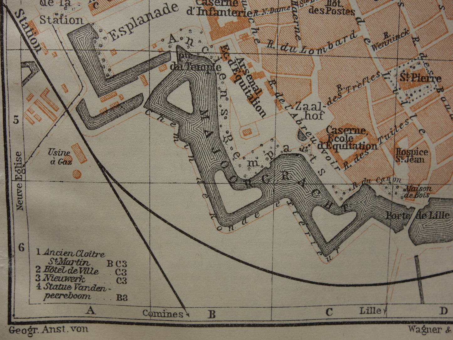 IEPER oude kaart van Yperen België uit 1914 kleine originele antieke plattegrond landkaart Ypres