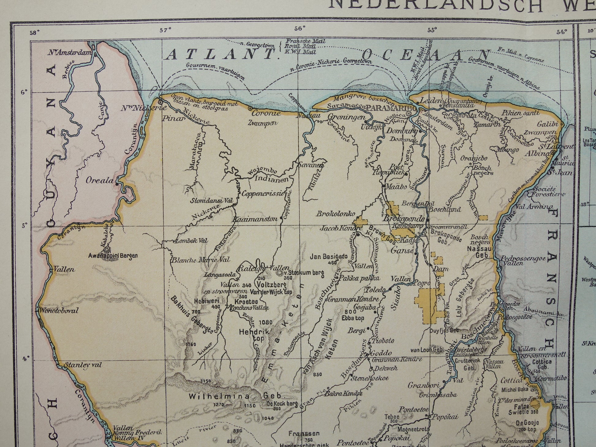 oude landkaart van Suriname te koop