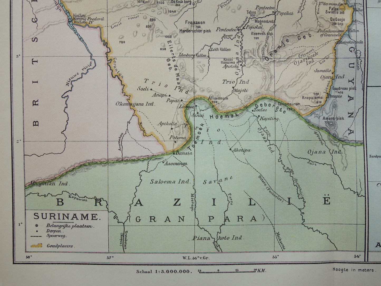 Suriname old map from 1922 original antique Dutch map of Suriname and the Caribbean West Indies