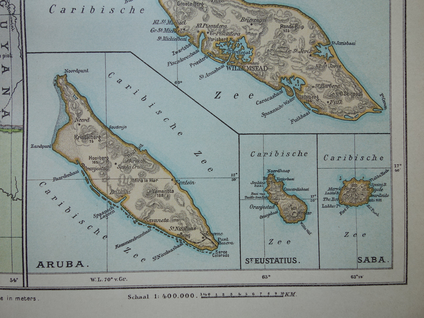 Suriname old map from 1922 original antique Dutch map of Suriname and the Caribbean West Indies