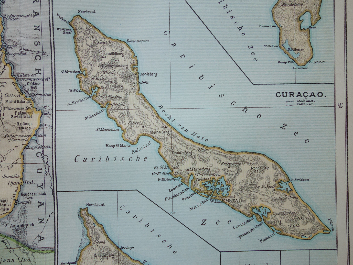 Suriname old map from 1922 original antique Dutch map of Suriname and the Caribbean West Indies