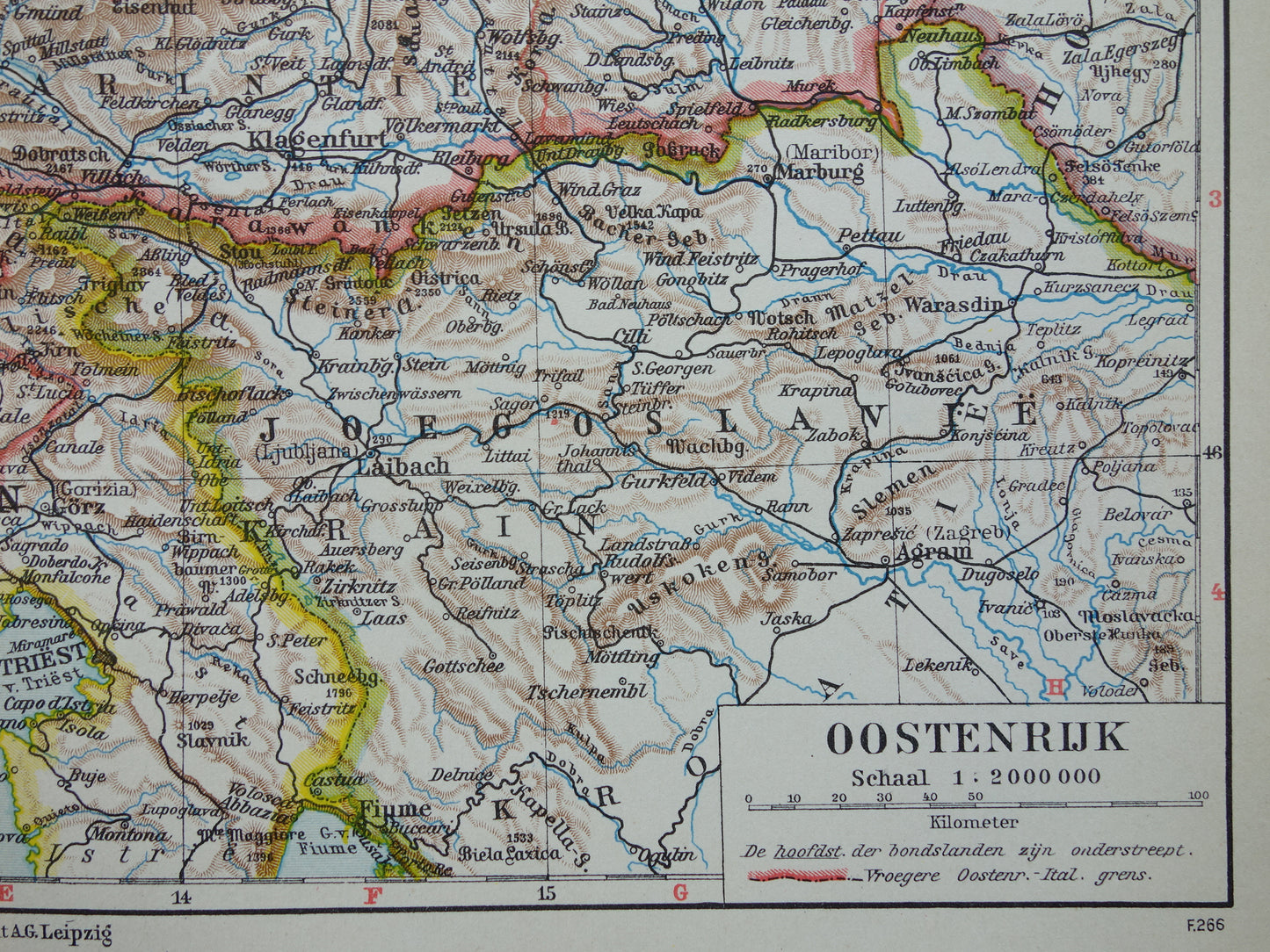 OOSTENRIJK Oude kaart Originele vintage Nederlandse landkaart van Oostenrijk uit 1937 historische kaarten