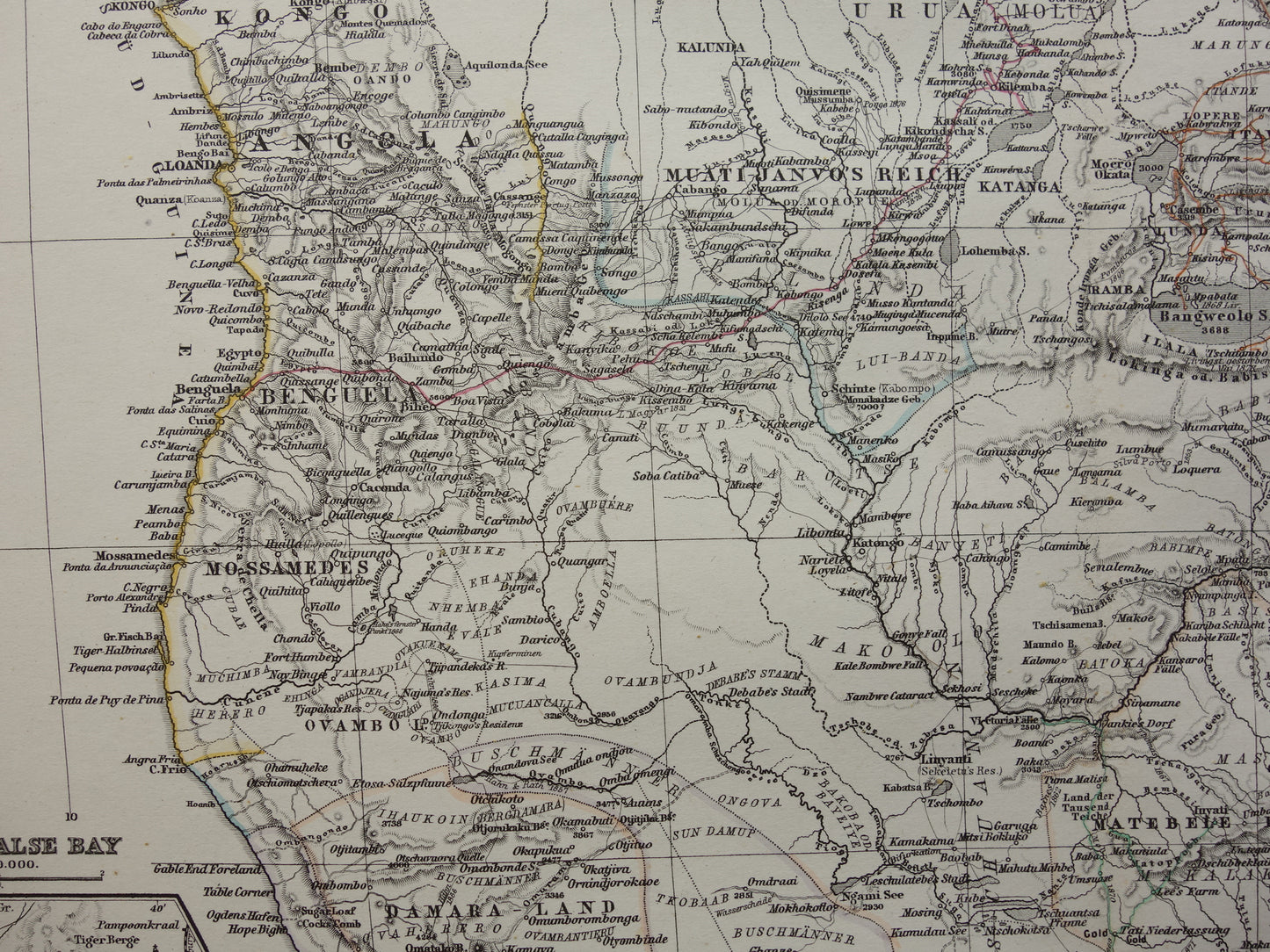 Antieke landkaart van Afrika in 1878 Grote originele 145+ jaar oude kaart van Zuid-Afrika Madagaskar Angola Namibië Botswana Tanzania Congo Mozambique Zambia Route Livingstone Andersson