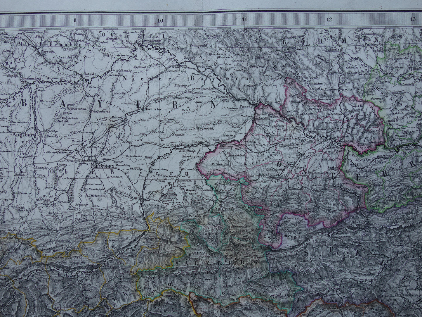 AUSTRIA old map of Austria with Slovenia and Venice in 1872 Antique large hand-colored map Vienna Graz Tyrol