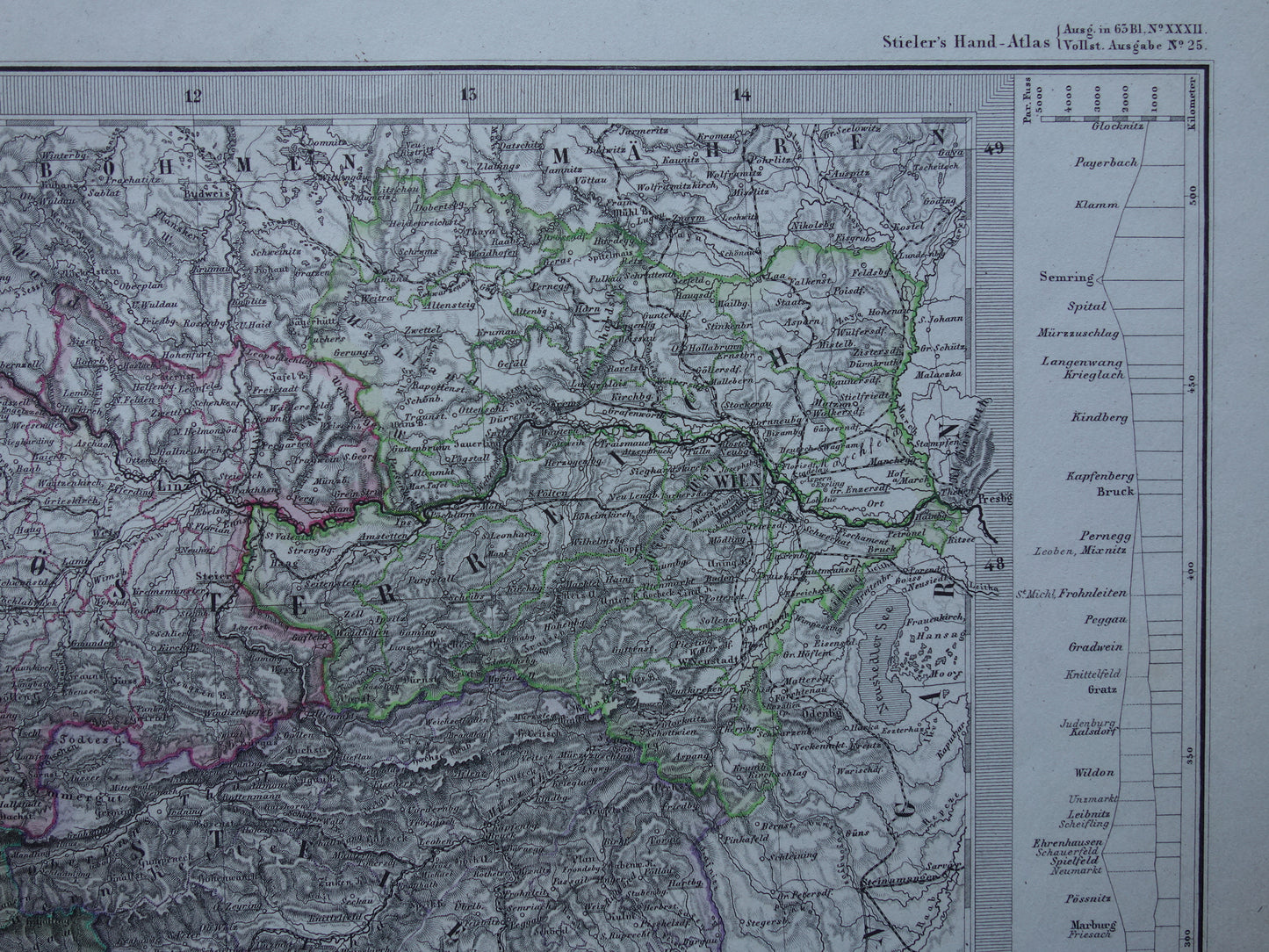 AUSTRIA old map of Austria with Slovenia and Venice in 1872 Antique large hand-colored map Vienna Graz Tyrol