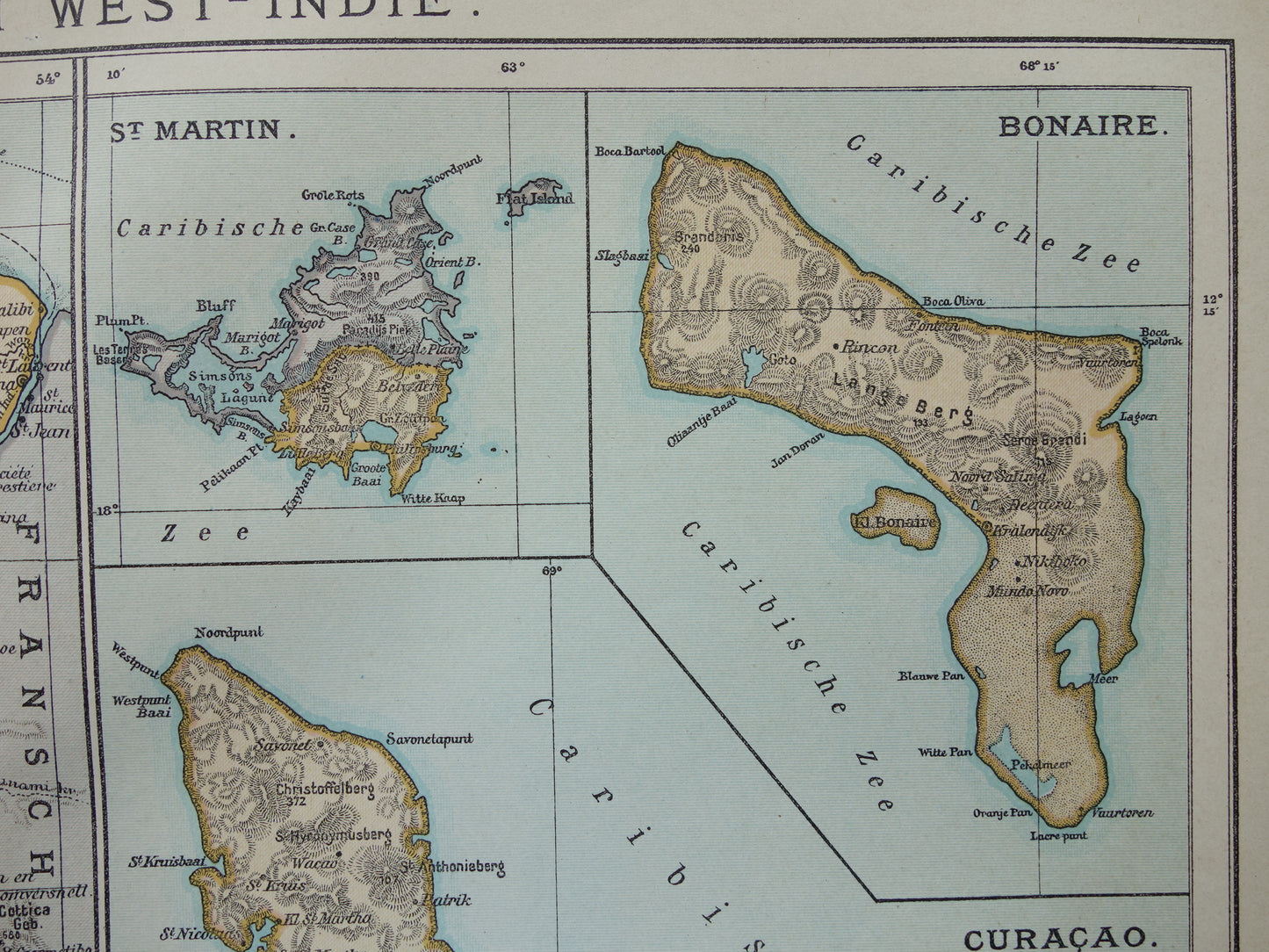 Suriname old map from 1922 original antique Dutch map of Suriname and the Caribbean West Indies