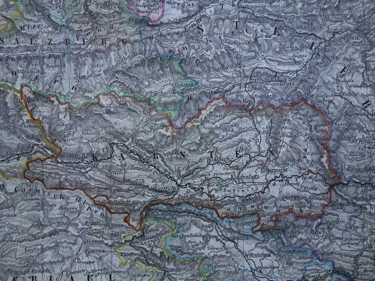 AUSTRIA old map of Austria with Slovenia and Venice in 1872 Antique large hand-colored map Vienna Graz Tyrol