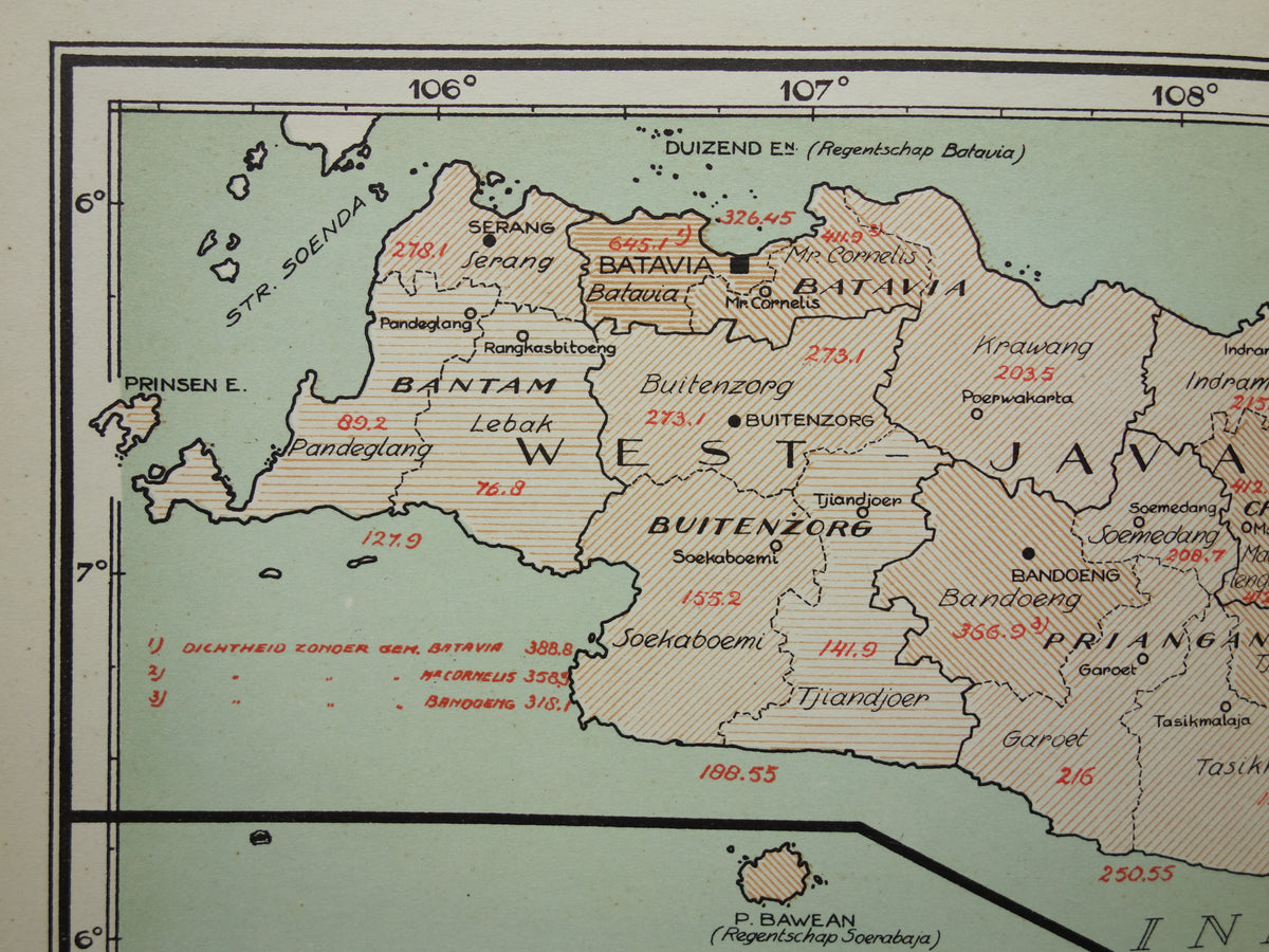Old Map of Java and Madura Indonesia 1935 Original Vintage Dutch Map