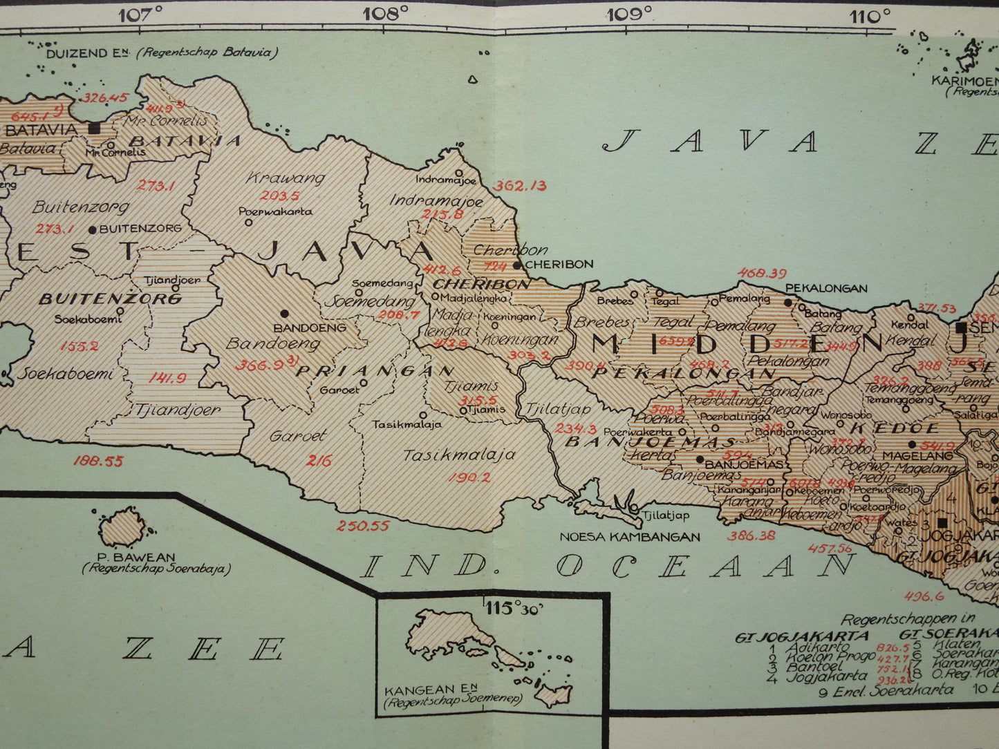 Old Map of Java and Madura Indonesia 1935 Original Vintage Dutch Map