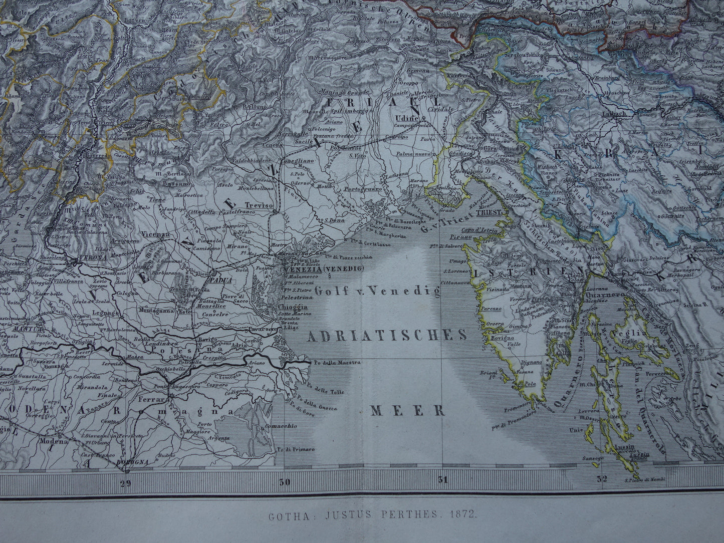 AUSTRIA old map of Austria with Slovenia and Venice in 1872 Antique large hand-colored map Vienna Graz Tyrol