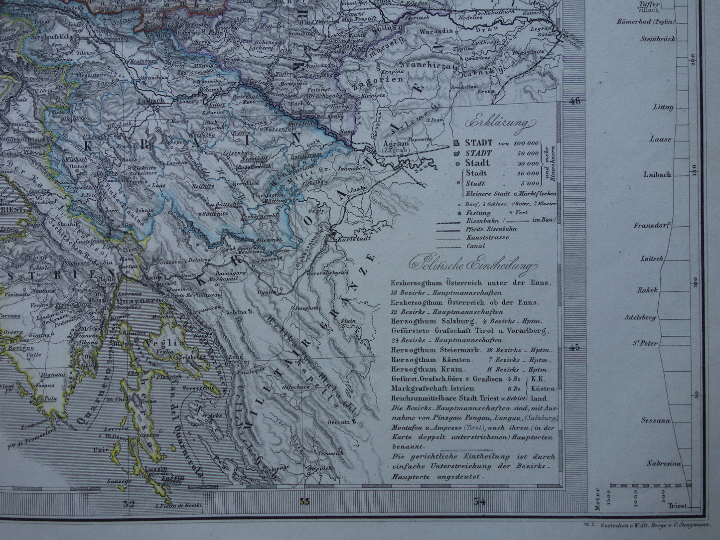 AUSTRIA old map of Austria with Slovenia and Venice in 1872 Antique large hand-colored map Vienna Graz Tyrol