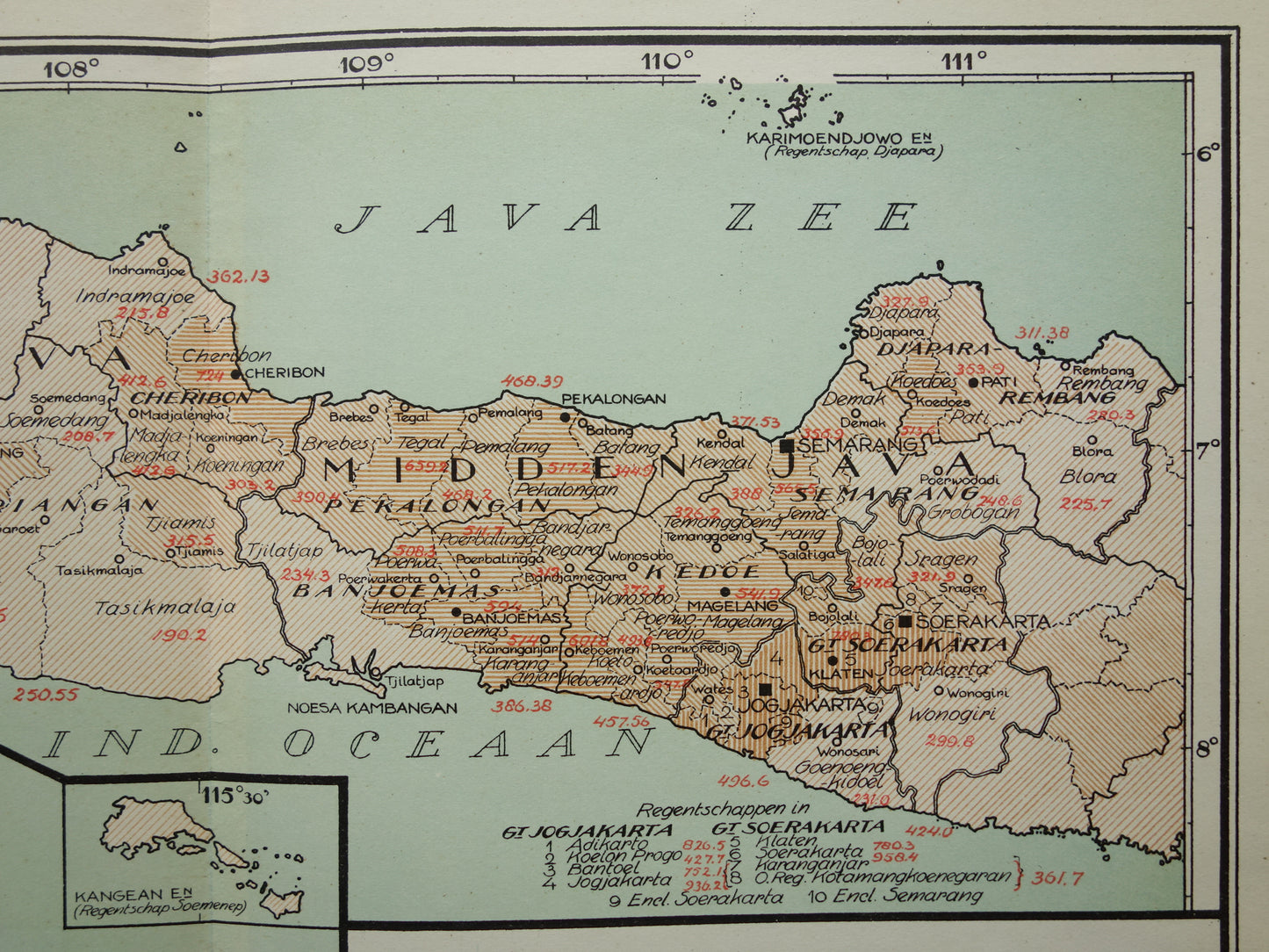 Old Map of Java and Madura Indonesia 1935 Original Vintage Dutch Map