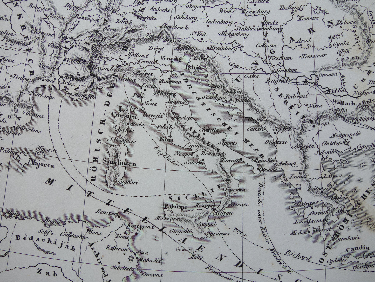 Antique Map of EUROPE During Crusades 175+ Year Old Map of Continent from 1849 - Original Vintage Historical Maps