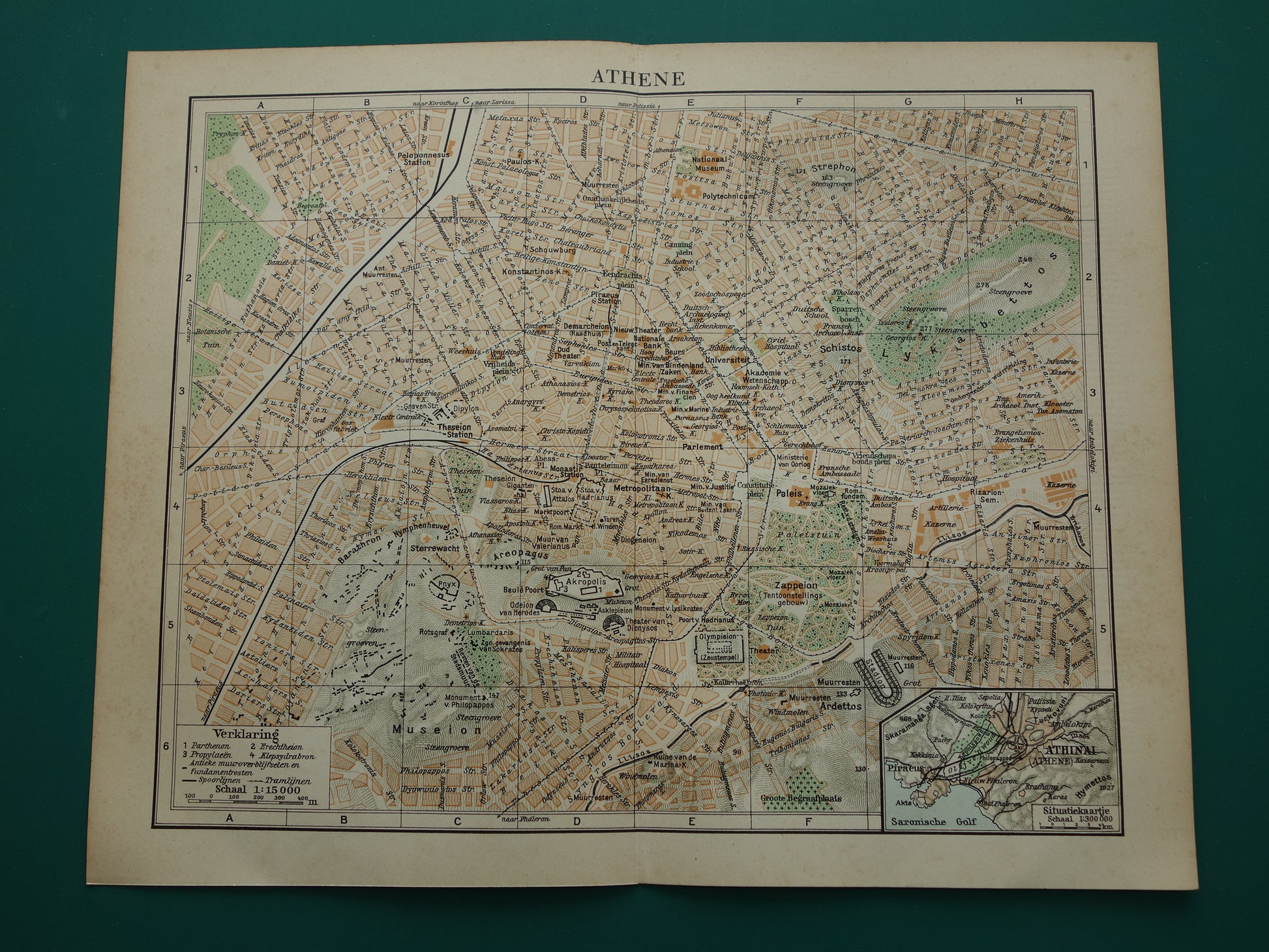 Oude plattegrond van Athene uit 1936 originele vintage kaart van Athene Griekenland - Nederlandse kaarten