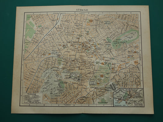 Oude plattegrond van Athene uit 1936 originele vintage kaart van Athene Griekenland - Nederlandse kaarten