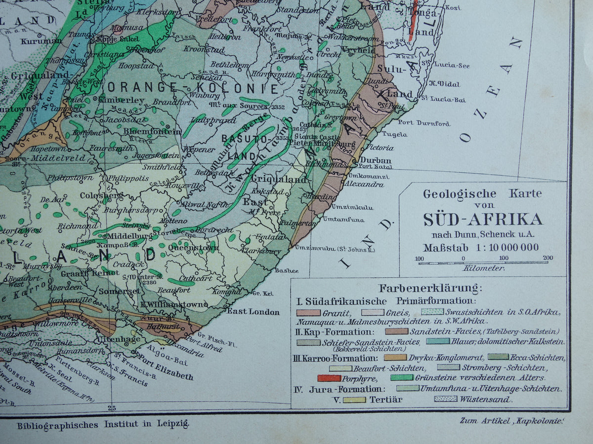 SÜDAFRIKA alte geologische Karte von 1909 antike Landkarte Rohstoffe Mineralien Südafrika Vintage-Druck