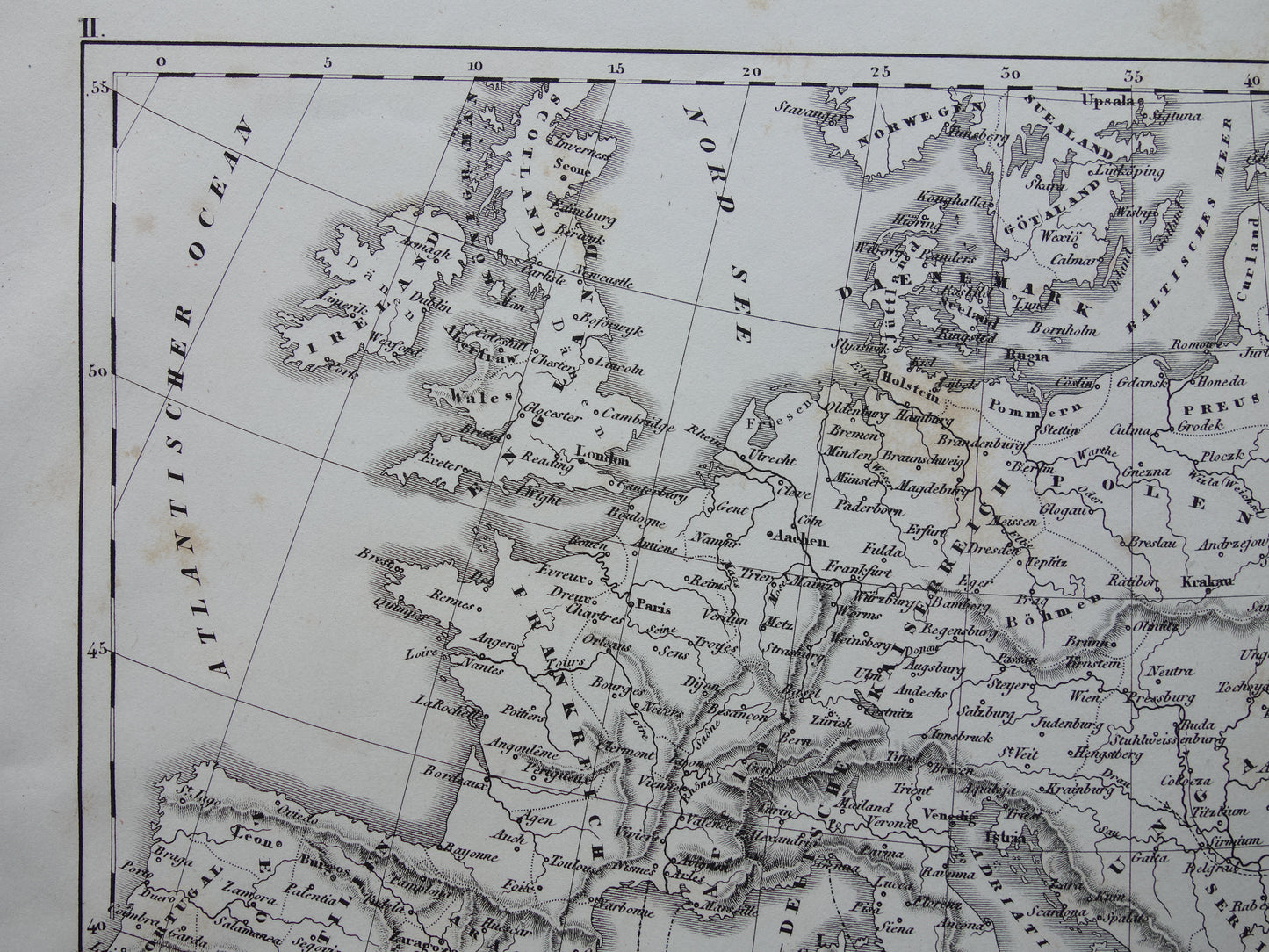 Antique Map of EUROPE During Crusades 175+ Year Old Map of Continent from 1849 - Original Vintage Historical Maps