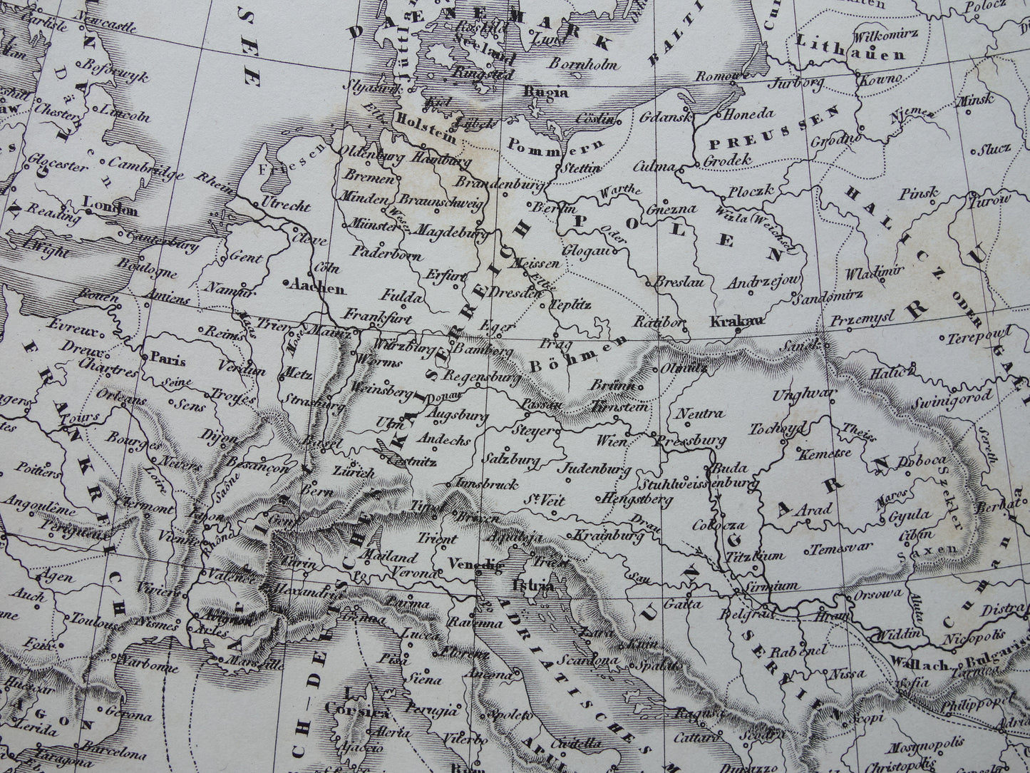 Antique Map of EUROPE During Crusades 175+ Year Old Map of Continent from 1849 - Original Vintage Historical Maps