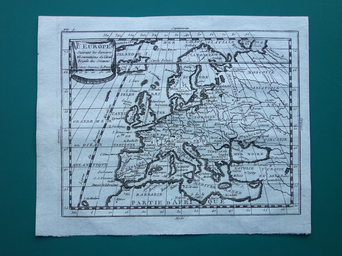 260+ jaar oude landkaart van Europa 1759 originele antieke kaart continent Europa klein formaat