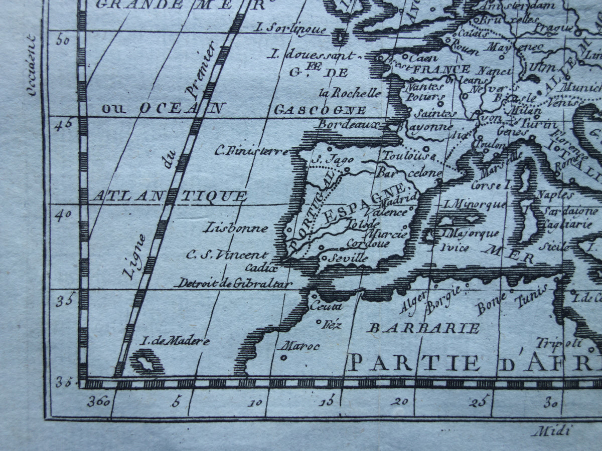 260+ jaar oude landkaart van Europa 1759 originele antieke kaart continent Europa klein formaat