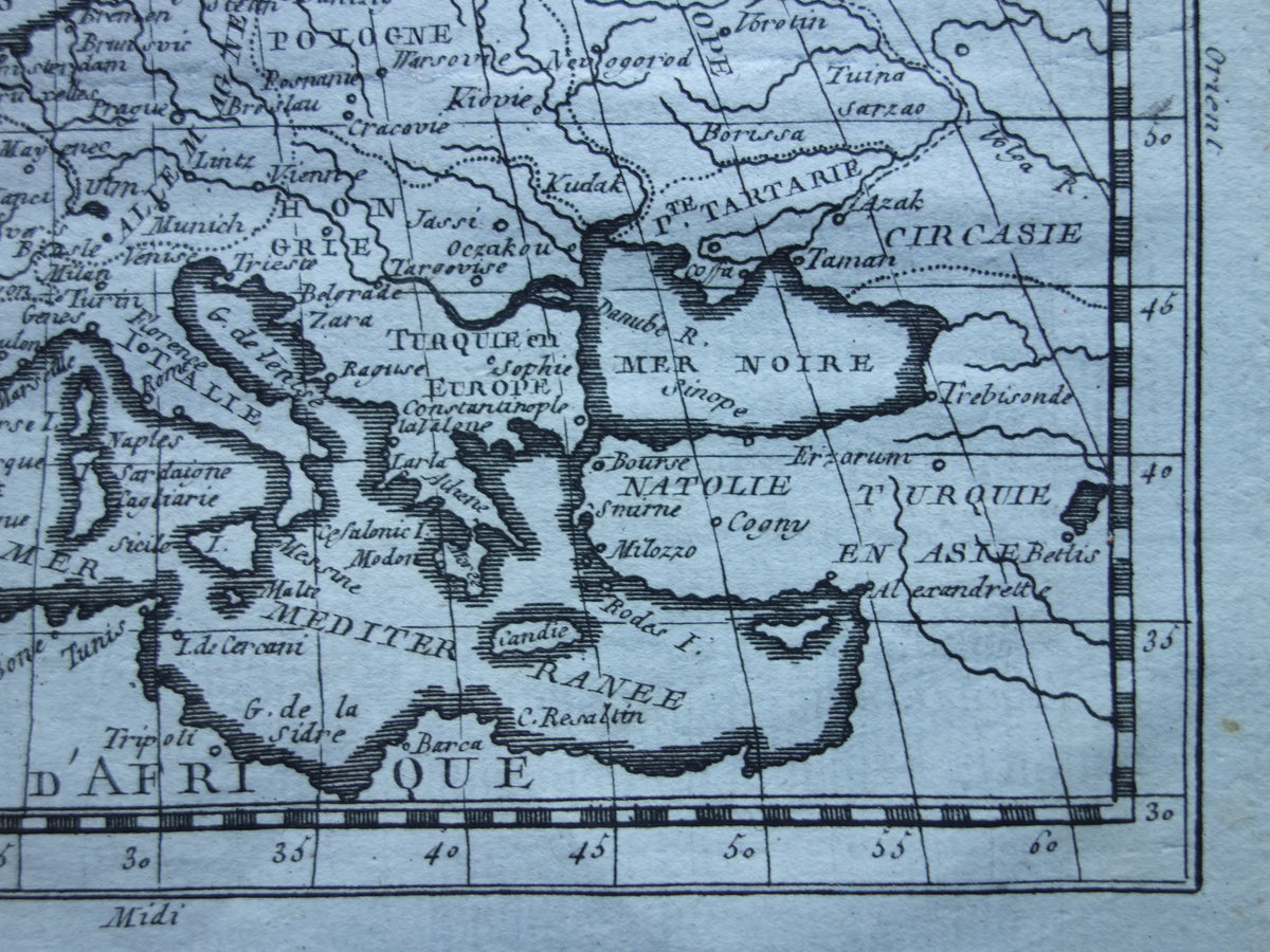 260+ jaar oude landkaart van Europa 1759 originele antieke kaart continent Europa klein formaat