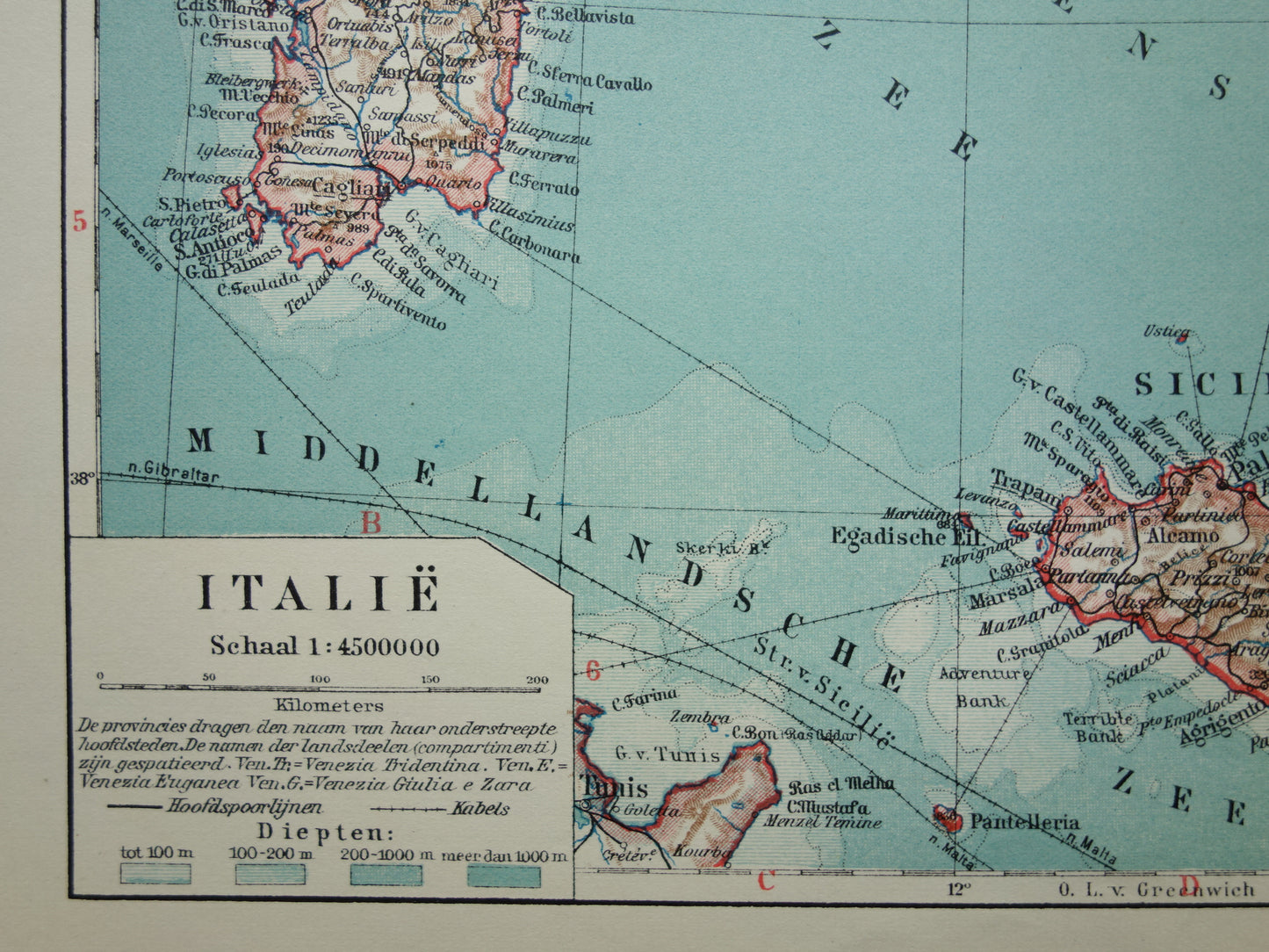 Alte Karte von Italien aus dem Jahr 1935 Originale Vintage-Landkarte von Italien (Niederländisch)